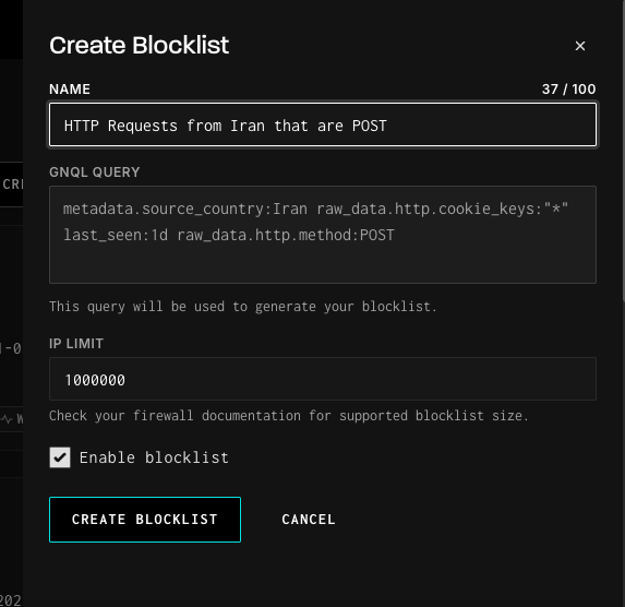 Platform Blocklists — Enterprise GNQL Blocklists in the Visualizer — screenshot 1